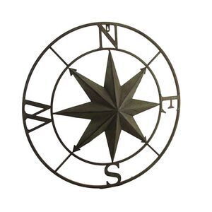 Distressed Finish 26 Inch Diameter Compass Rose Nautical Wall Hanging
